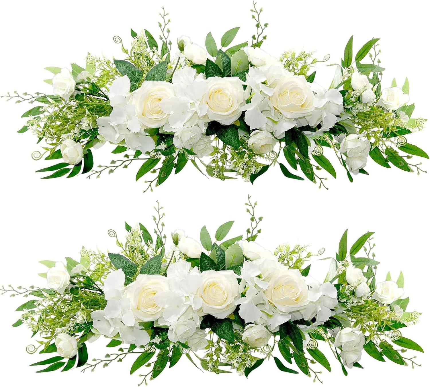canddy 2Pcs Arch Flowers, Artificial White Rose Decorative Floral Swags, Greenery Arbor Floral Arrangement, Wedding Arch Flower Swag for Sheer Drapes Door Wedding Party Wall Ceremony Decor (White)