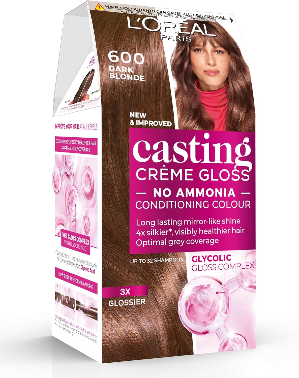 L'Oreal Paris Casting Creme Gloss semi-permanent hair dye, blends away grey hair leaving a radiant hair colour, brown hair dye 600 Dark Blonde - Packaging or Packaging Color May Vary