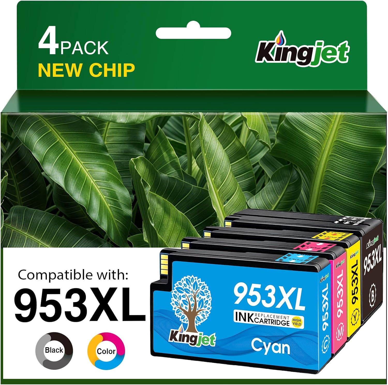 KINGJET 953XL Ink Cartridges Multipack New Chip for HP 953 953XL Ink Cartridges for HP OfficeJet Pro 7720 7740 8710 8218 8715 8718 8719 8720 8725 8728 8730 8740 7730 8210 (Black Cyan Magenta Yellow)