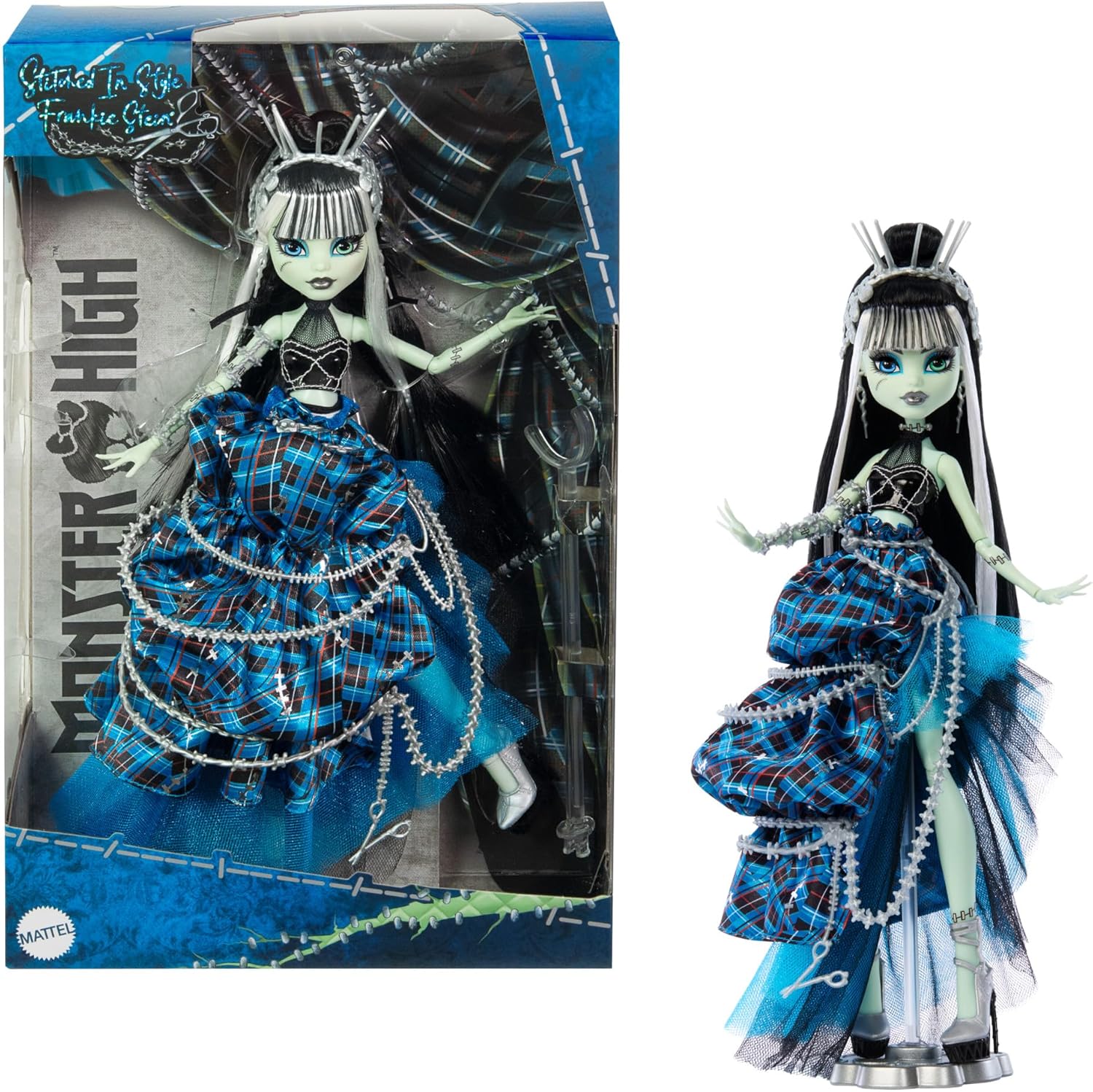 ​Monster High Frankie Stein Doll with Original Sculpt, Stitched in Style Collector Doll with Deconstructed Gown and Sewing-Inspired Accessories, HRL66