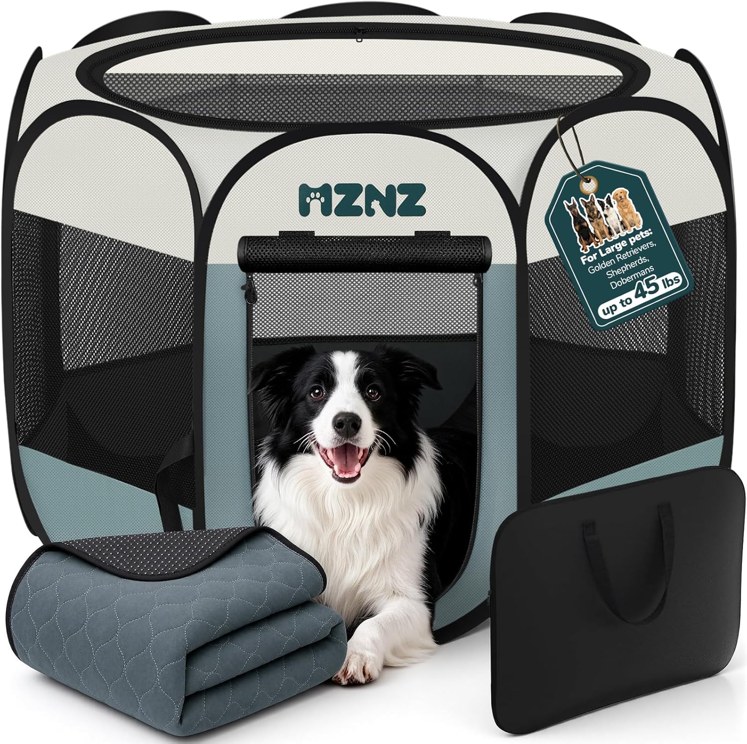 Dog Playpen with Pee Pad, Portable Puppy Pet Crate Indoors for Small/Medium/Large Dogs Cats Rabbits, Foldable Dog Cage Enclosure for Outdoor, Pop Up Dogs Tent Kennel with Carrying Case, Grey