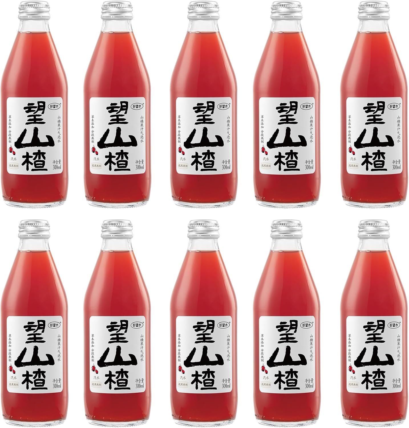 Hope Water Hawthorn Sparkling Water, Hawthorn Berry Juice with Rose Hip & Roselle, Real Fruit Fizz, 300 ml–Pack of 10