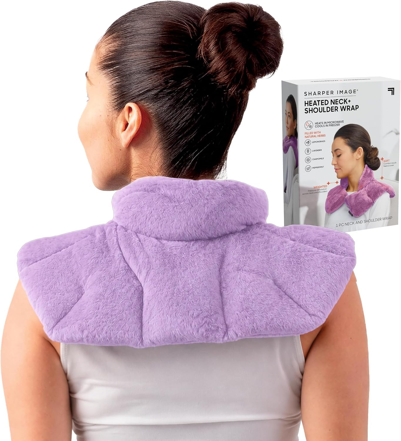 Sharper Image Heated Neck&Shoulder Wrap-Microwavable Warm&Cooling Plush Pad,Scented Aromatherapy (100% Natural Lavender-&Herb Spa Blend),Pain Tension Headache Relief Therapy,Gift for Women,(Pack of 8)