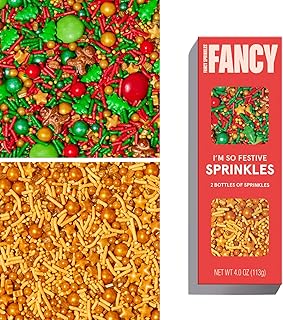 Fancy Sprinkles Limited Edition Holiday I'm So Festive Sprinkle Set, Crunchy Jimmies, Candy Trees, Stars and Gingerbread Men, and Chocolate Gems (0.5c)