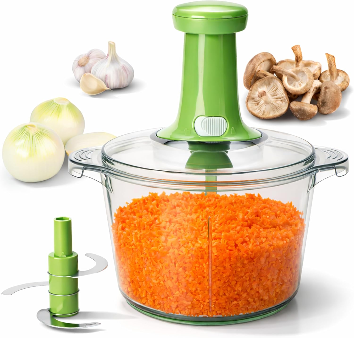Brieftons Express Manual Food Chopper, Large 2-Litre - Hand Push-Down Pump Press Vegetable Cutter & Onion Chopper for Herbs, Garlic, Fruits, Salad, Salsa, Pesto, Guacamole, Coleslaw, Indian Cooking