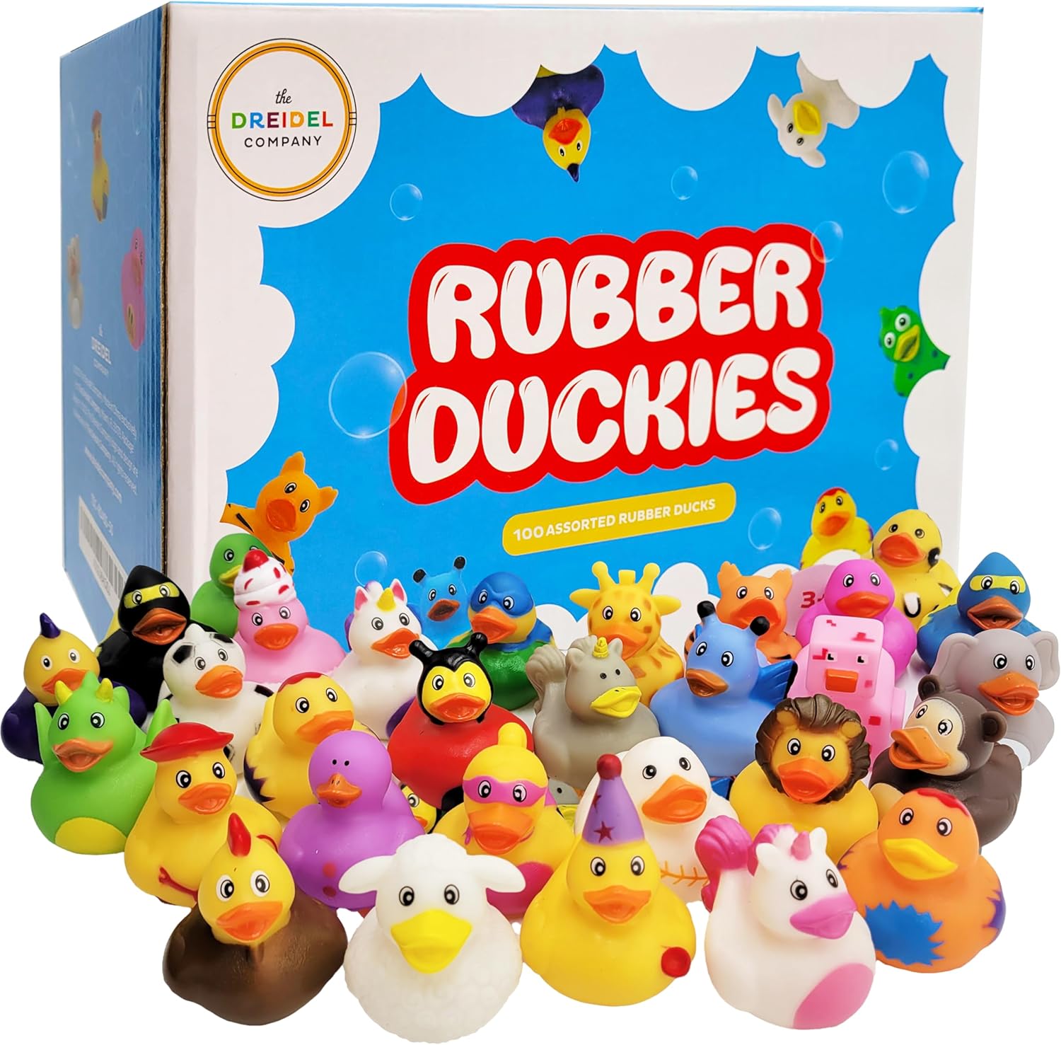 100 Assortment Rubber Duck Toy Duckies for Kids, Bath Birthday Gifts Baby Showers Classroom Incentives, Summer Beach and Pool Activity, 2" (100-Pack)