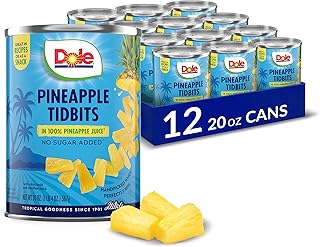 Dole Canned Fruit, Pineapple Tidbits in 100% Pineapple Juice, Gluten Free, Pantry Staples, 20 Oz, 12 Count, Packaging May Vary