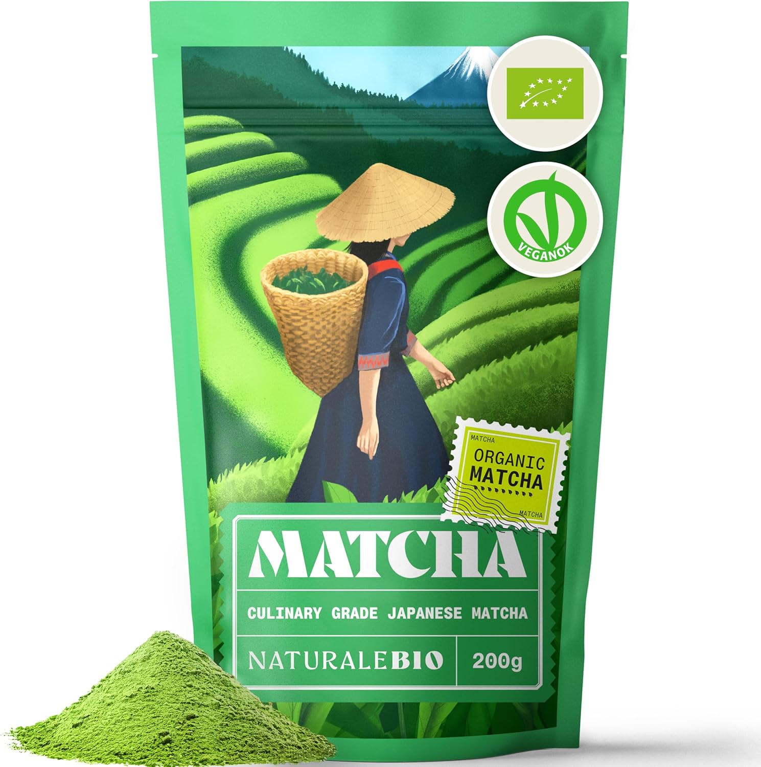 NaturaleBio Japanese Organic Matcha Green Tea Powder - Culinary Grade - 200 gr. Tea Produced in Japan, Uji, Kyoto. Use for Cooking, Baking, Smoothie Making and with Milk. Vegan & Vegetarian Friendly
