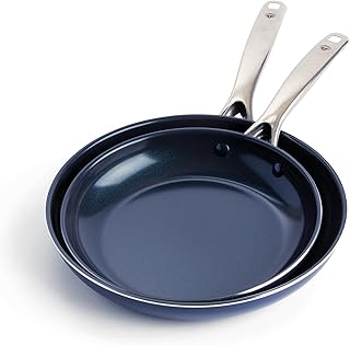 Blue Diamond Cookware 9.5" & 11" Frying Pan Skillet Set, Diamond Infused Ceramic Healthy Nonstick, PFAS & PFOA-Free, Dishwasher Safe, Oven Safe, Even Heating, Metal Utensil Safe, Warp Control, Blue