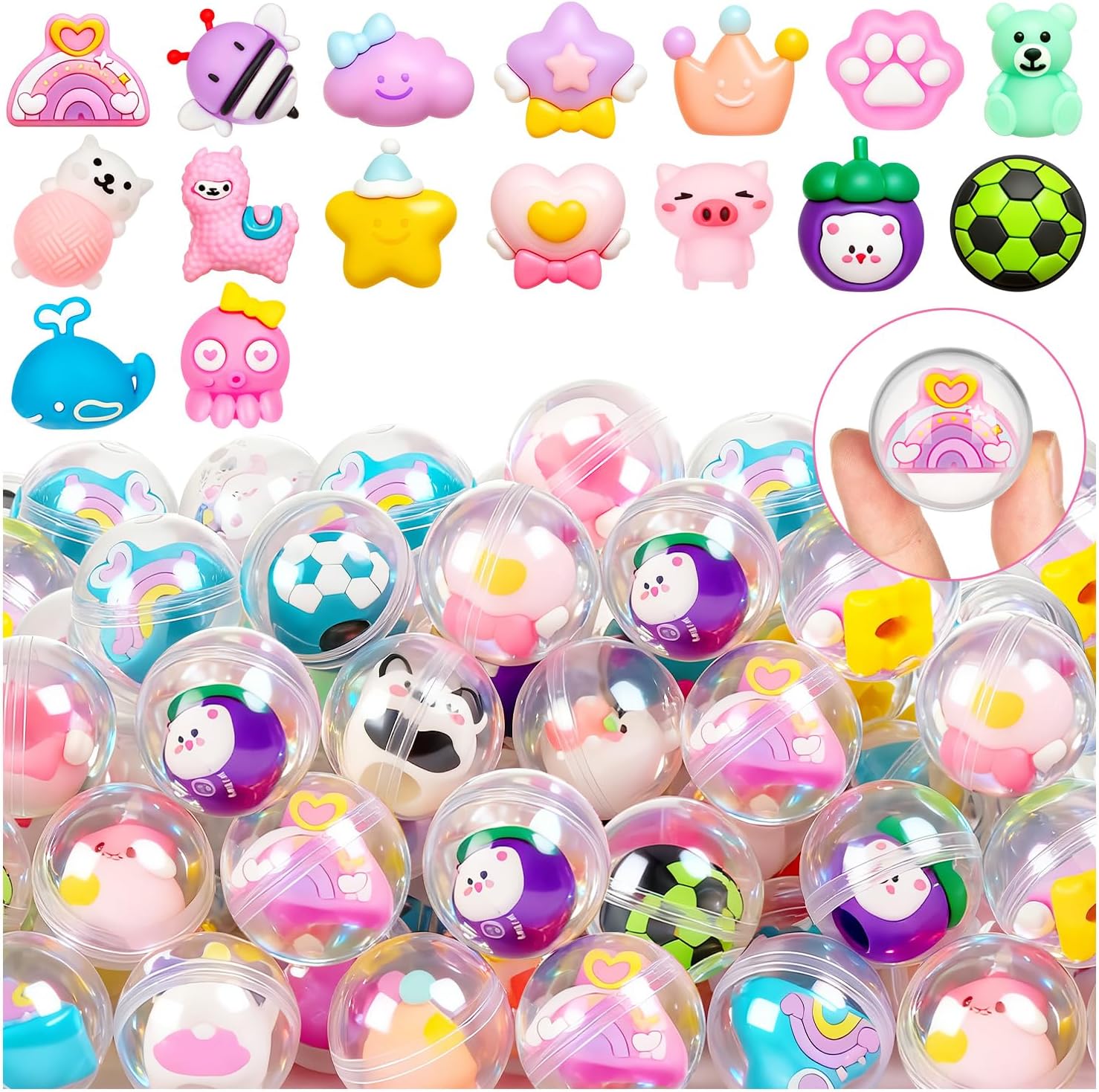 150 Pcs Mini Capsule Toys for Gumball Vending Machine, Pencil Toppers with Cute Cartoon for Kids, Claw Machine Prizes for Treasure Box Toys for Classroom(1.26 Inch)