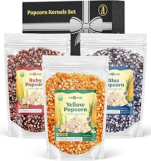 Popcorn Kernels, 3 lb. Pack of 3 Premium Red, Yellow, and Blue Gourmet Popcorn Bulk Popcorn Kernels For Popcorn Machine, Heirloom Popcorn Kernels For Popping, Movie Night Popcorn Gift Set