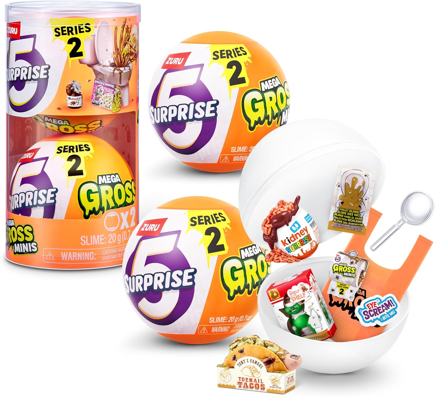 5 SURPRISE Mega Gross Minis Series 2 by ZURU Boys, Mystery, Collectible, Mini, Parody (2 Capsules)