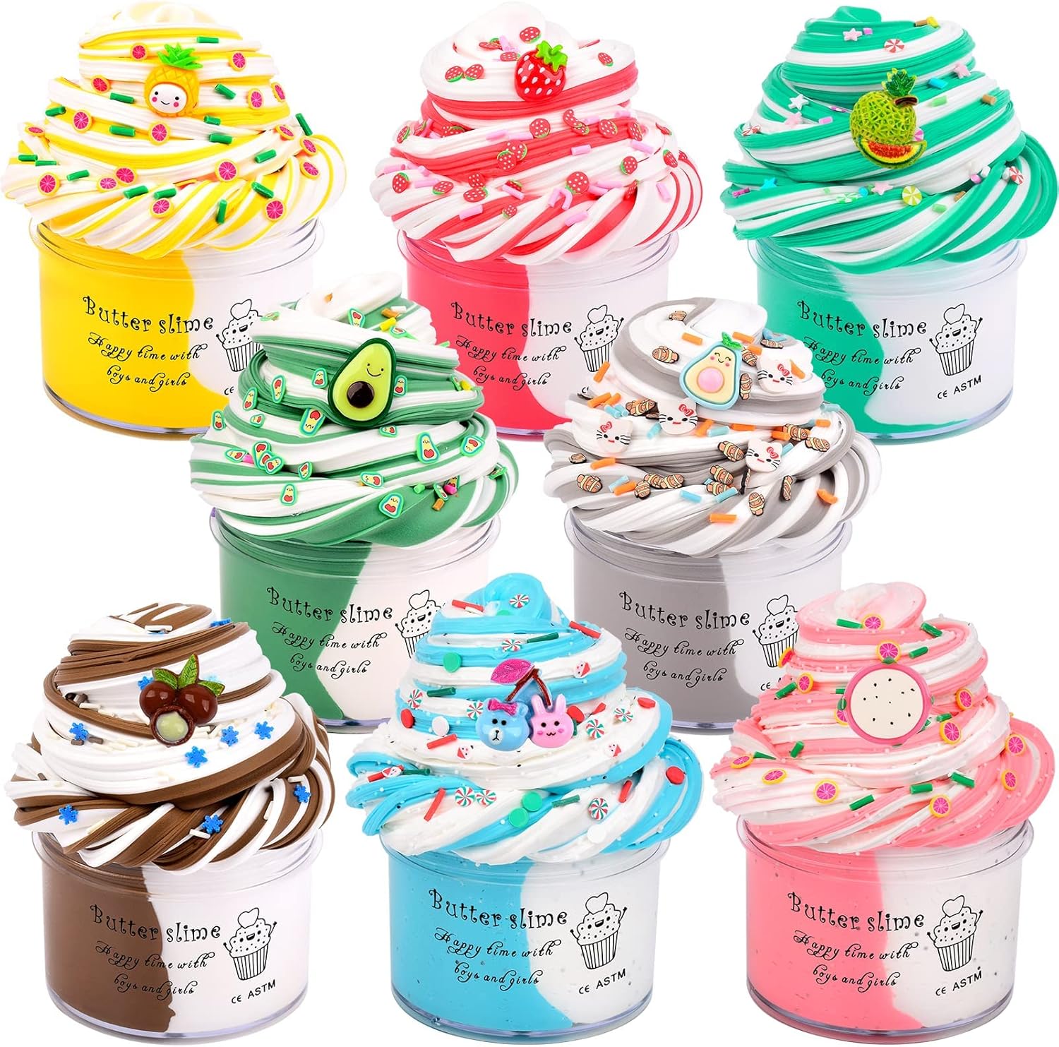 8 Pack Butter Slime Kit for Girls, Soft and Non-Sticky, Stress Relief Putty Toys for Kids, Slime Party Favors for Girls Boys Ages 8-12