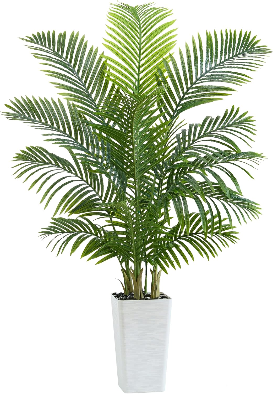 150CM Artificial Palm Tree Decor Indoor, Faux Plants For Outdoors, Realistic Tall Artificial Plants Indoor, Areca Palm Plant in White Pedestal Basin for Office Home indoor Outdoor Decor