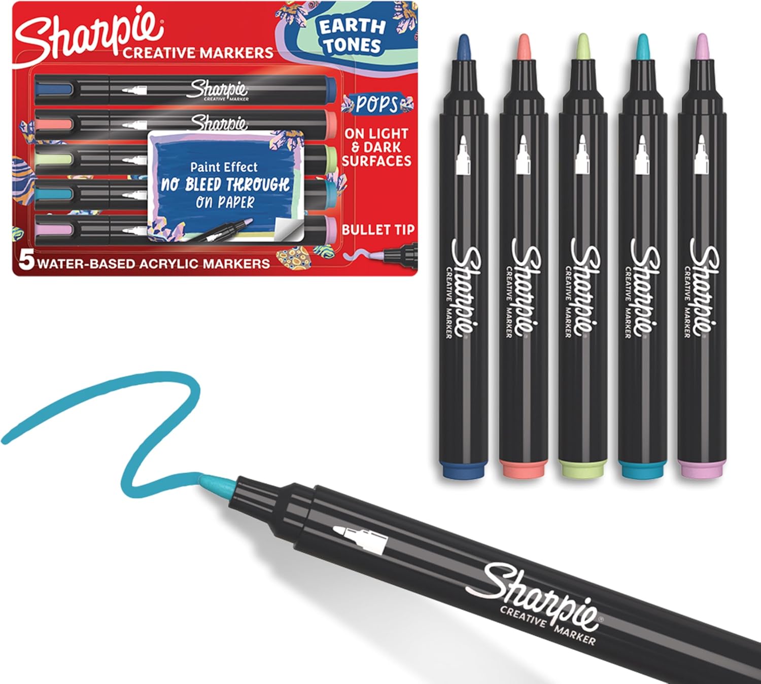 Sharpie Creative Marker Acrylic Paint Pens | Earth Tones | Water-Based Paint Markers | No-Bleed Ink Writes on Most Surfaces | Bullet Tip | Crafting & Art Supplies | Assorted Colours | 5 Count