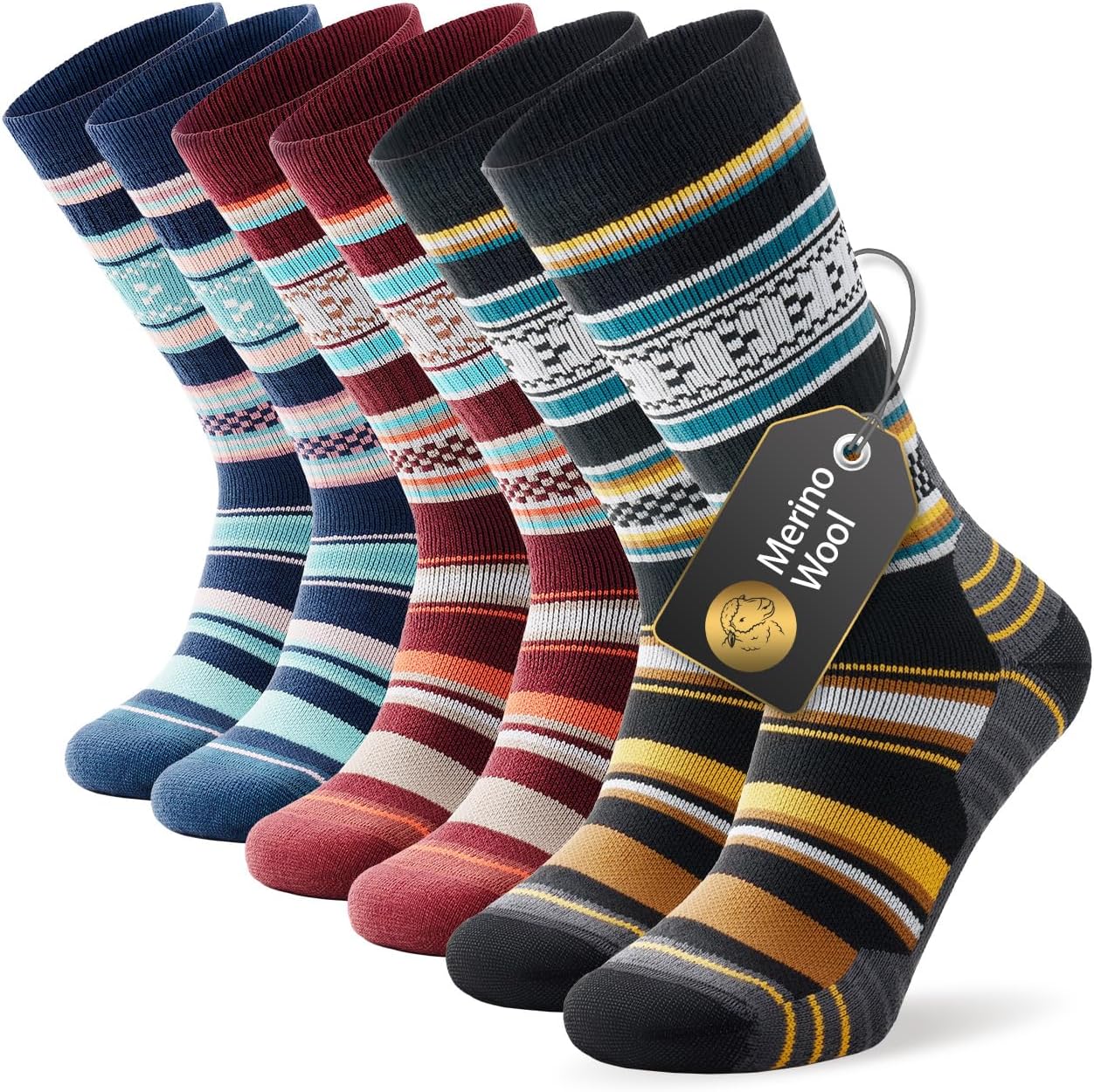 RUIXUE Mens Walking Socks, Merino Wool Hiking Socks for Men Women, Breathable Moisture Wicking Athletic Socks for Running Trainer Work Skiing and Outdoor Sports - 3 Pairs