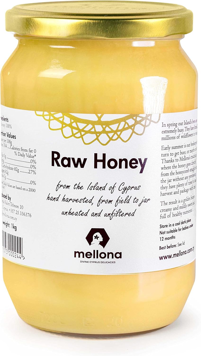 Mellona 100% Raw Honey, Natural Creamy Golden Honey, Unprocessed, Unheated & Unfiltered, 1KG
