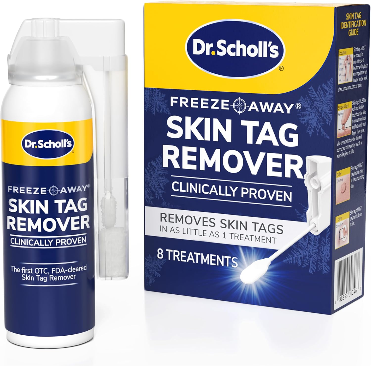 Dr. Scholl's Freeze Away Skin Tag Remover Kit, 8 ct – Completely removes Skin Tags in As Little As 1 Treatment, FDA-Cleared & Clinically Proven At-Home Removal, Easy 1-Handed Action, Permanent Results