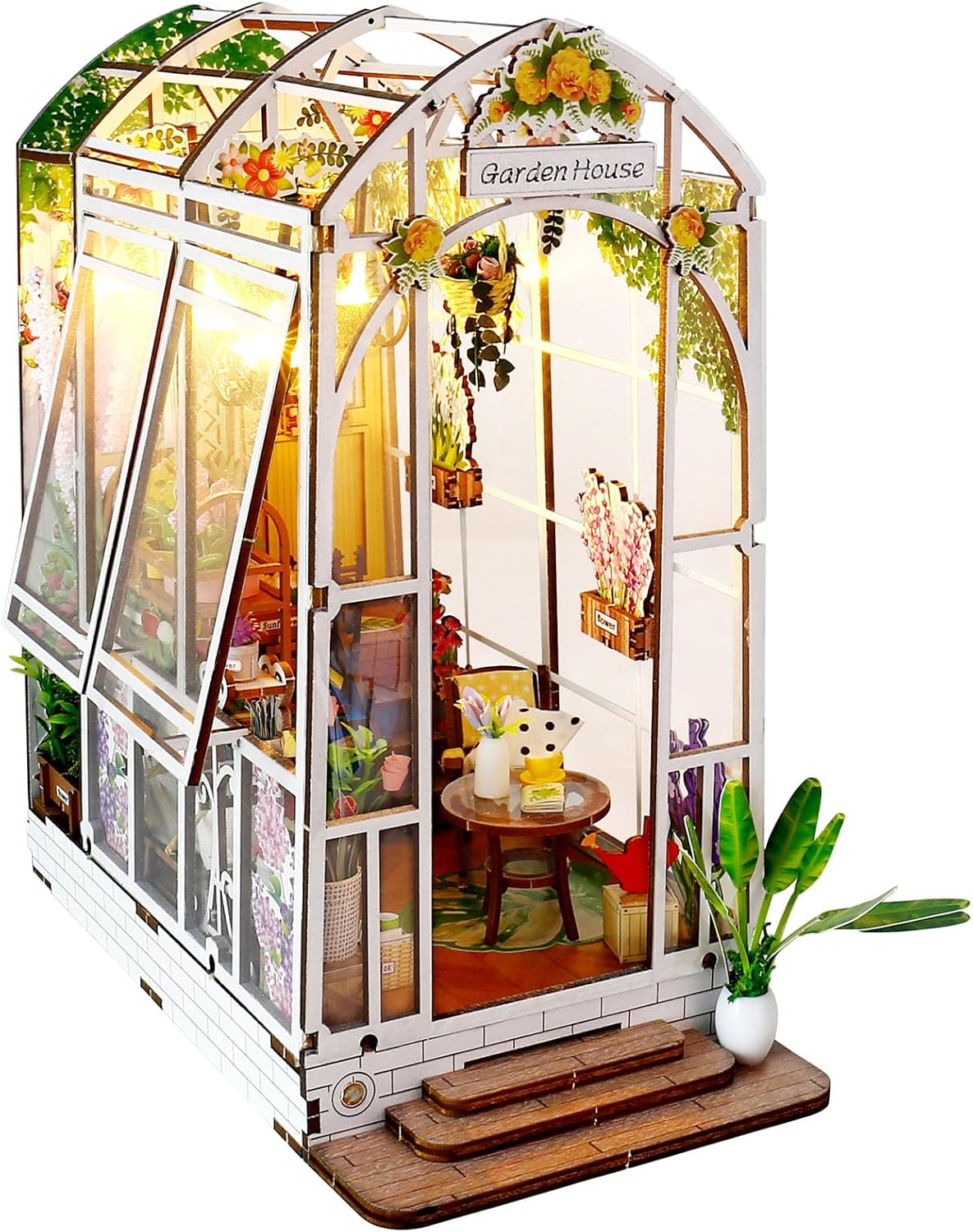 Book Nook Kit DIY Dollhouse Booknook Garden House 3D Puzzle Wooden Greenhouse Craft Kit for Desk Bookshelf Decoration Creativity Gift for Adults Teens