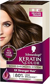 Schwarzkopf Keratin Color Permanent Hair Color, 6.0 Delicate Praline,1 Application-Professionally Inspired Permanent Hair Dye,for up to 80% Less Breakage vs Untreated Hair and up to 100% Gray Coverage