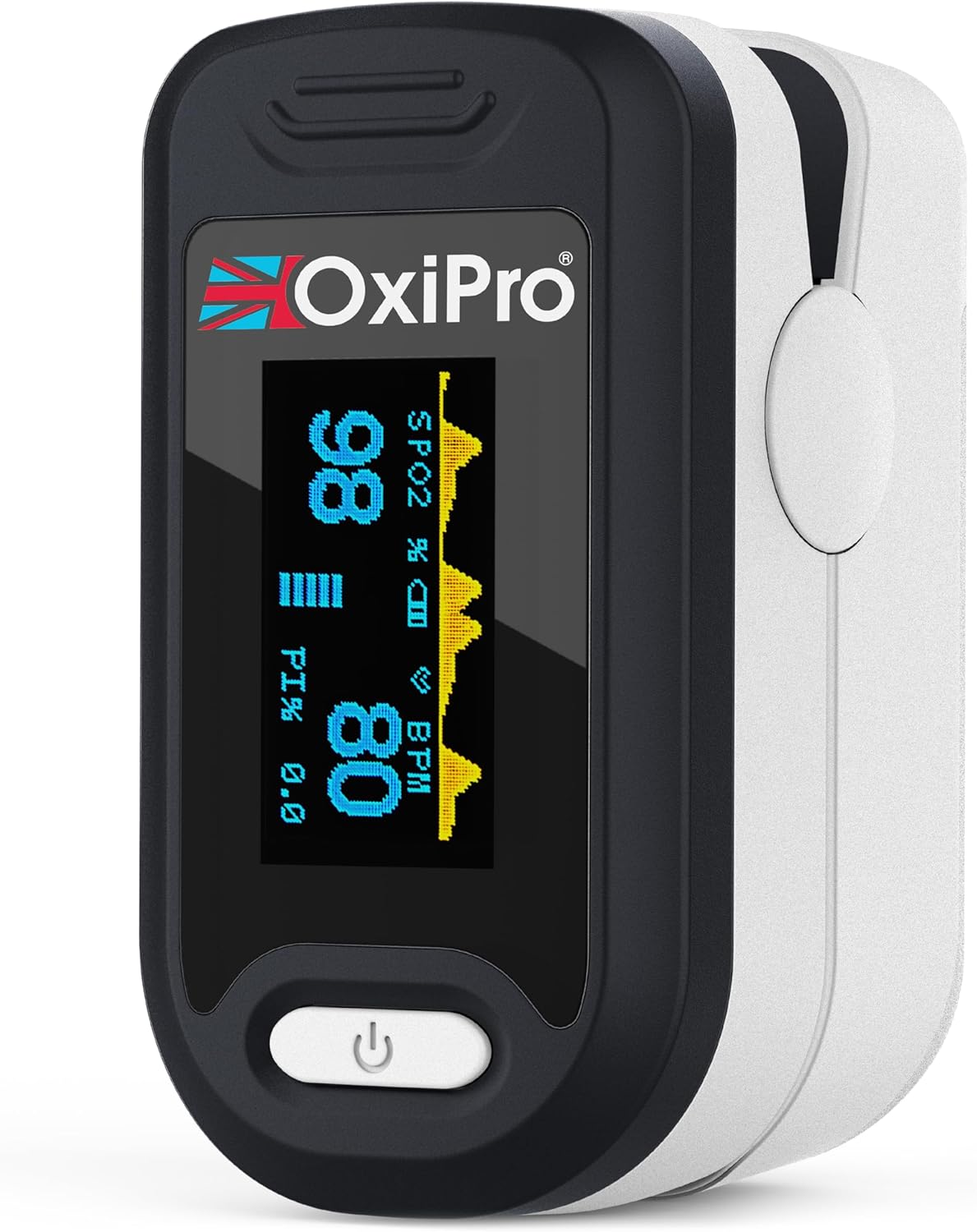 OxiPro OX2 - CE Certified - MHRA Registered Pulse Oximeter/Blood Oxygen Monitor - Finger Oxygen Saturation Monitor/SATS Monitor SpO2 - UK Approved Medical Device