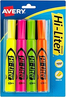 AVERY Hi-Liter Desk-Style Highlighters, Smear Safe Ink, Chisel Tip, 4 Assorted Color Highlighters (24063)