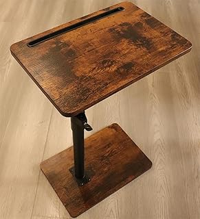 Sofa Armrest Tray Table for Couch - 360° Swivel Height Adjustable End for Small Spaces, Snack Side Table for Bed or Chair with Phone & Tablet Slot (Rustic,Standard)