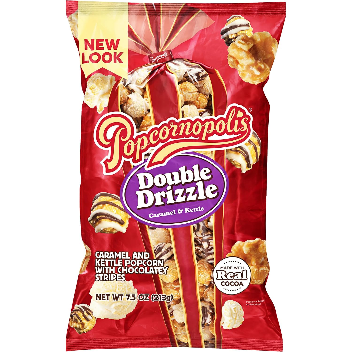 Popcornopolis Double Drizzle Popcorn, 7.5oz Bag