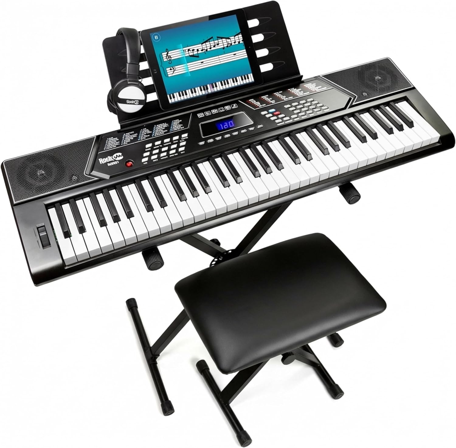 RockJam RJ5061 61 Key Keyboard Piano Kit with Stand, Bench & Headphones