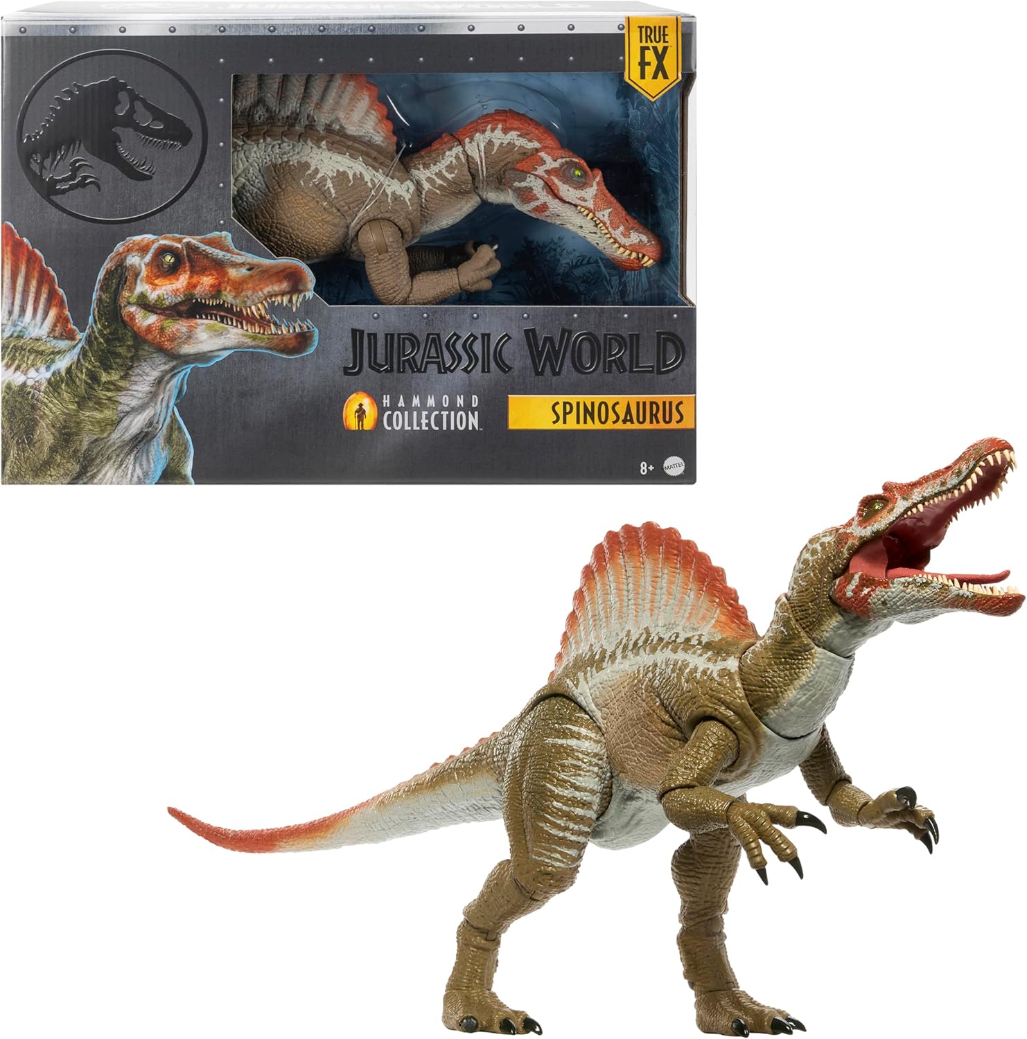 ​Mattel Jurassic World Hammond Collection Action Figure, Jurassic Park 3 Spinosaurus, Extra Large Carnivore Dinosaur Toy, Posable Tongue & Wired Tail, JCH09, Orange - Espinosaurio