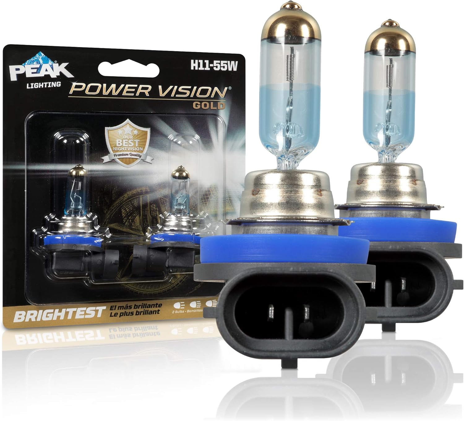 PEAK Power Vision Gold Automotive High Performance H11 55W Headlights (2 Pack), White