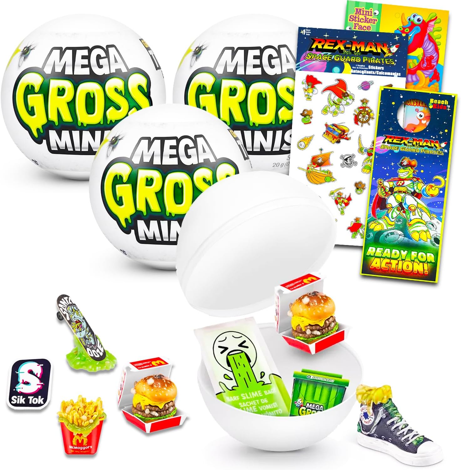 Zuru 5 Surprise Mini Brands Mega Gross Minis Mystery Set - 3 Pack Surprise Mini Gross Toys Mystery Bundle with Stickers, More | Collectible Mini Toys