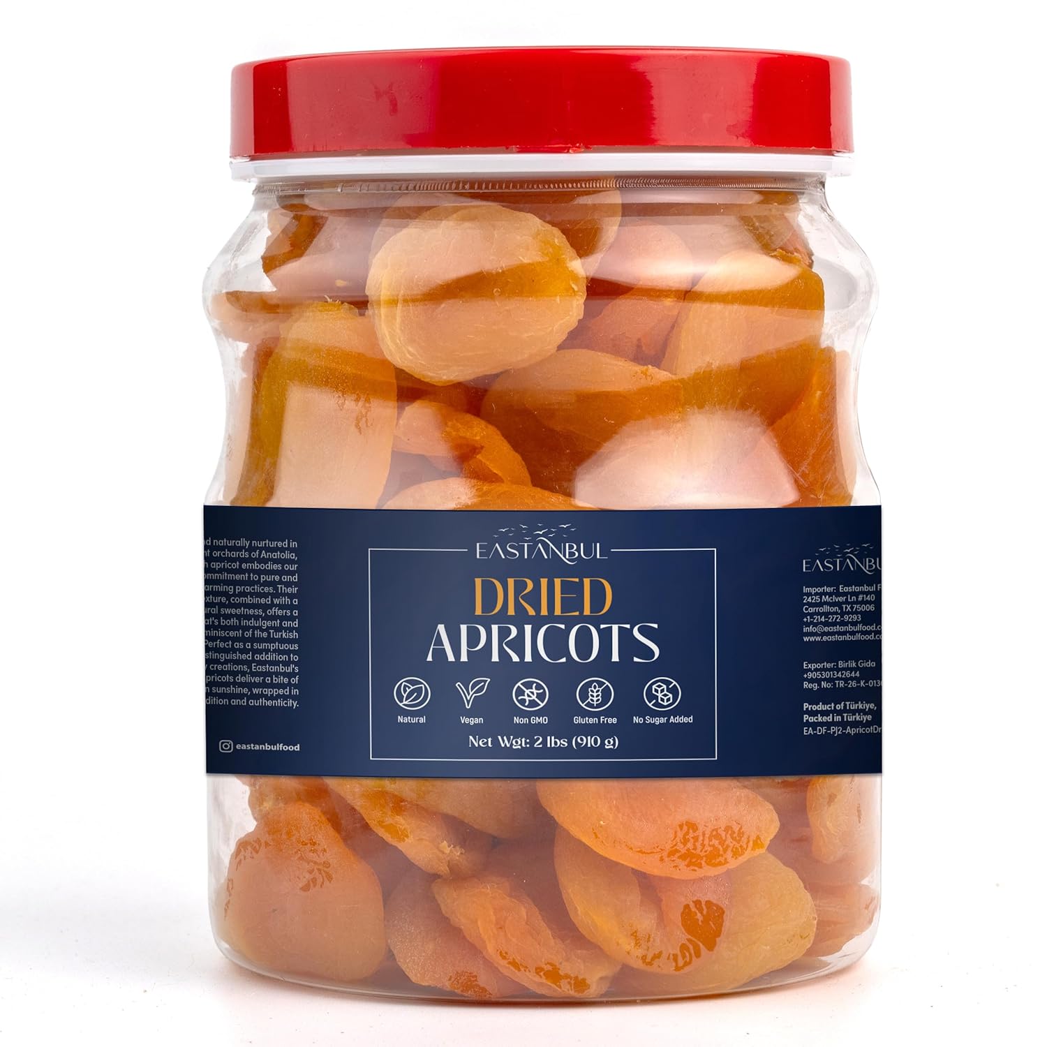 Eastanbul Dried Apricots, 2lb, Apricots Dried Fruits Snacks, No Sugar Added, Premium Turkish Fruit Yet Moist & Plump, Guilt-Free, Non-GMO, Whole Pitted, Vegan, Gluten Free