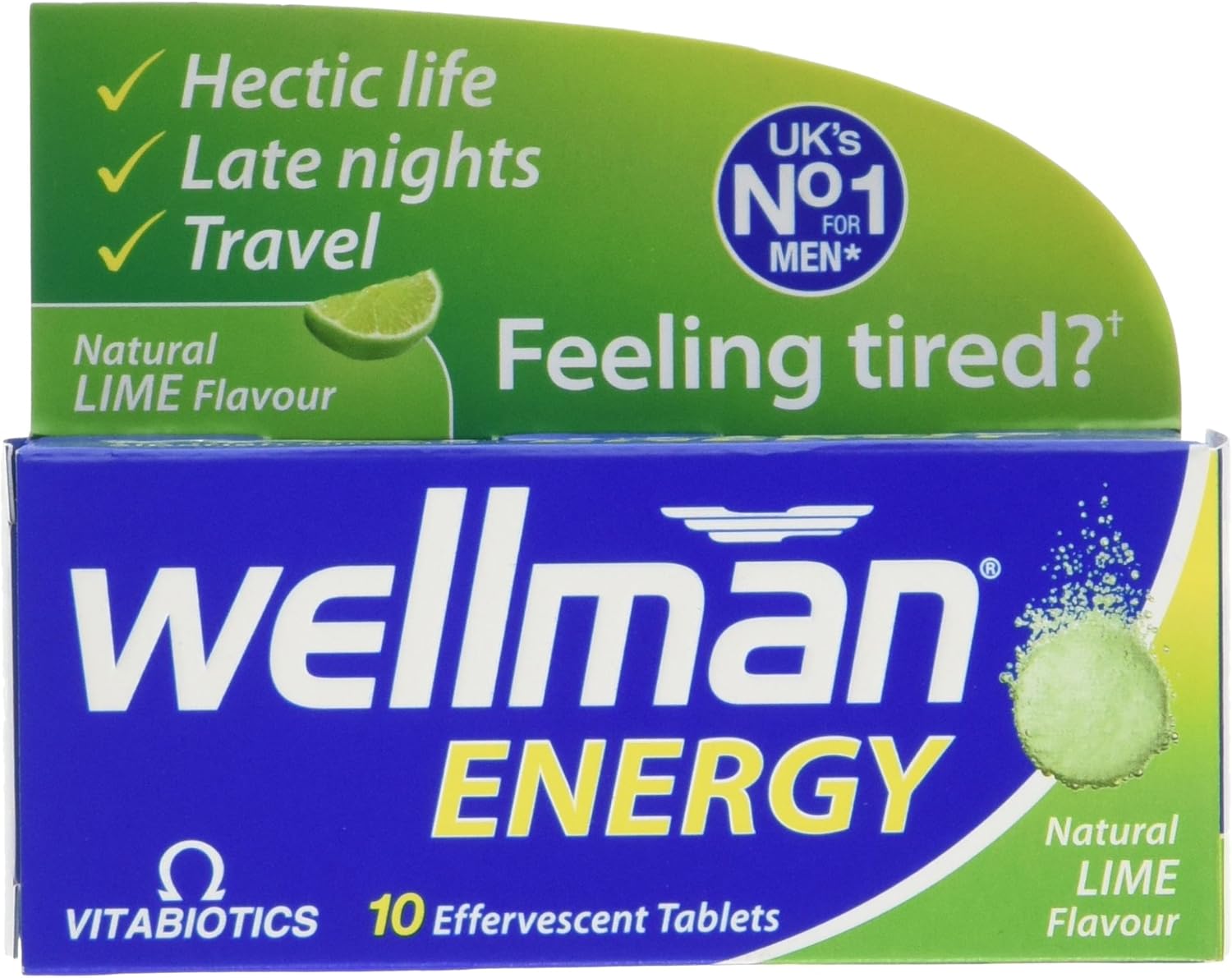 Vitabiotics Wellman Energy Lime - 10 Effervescent Tablets, Pack of 1
