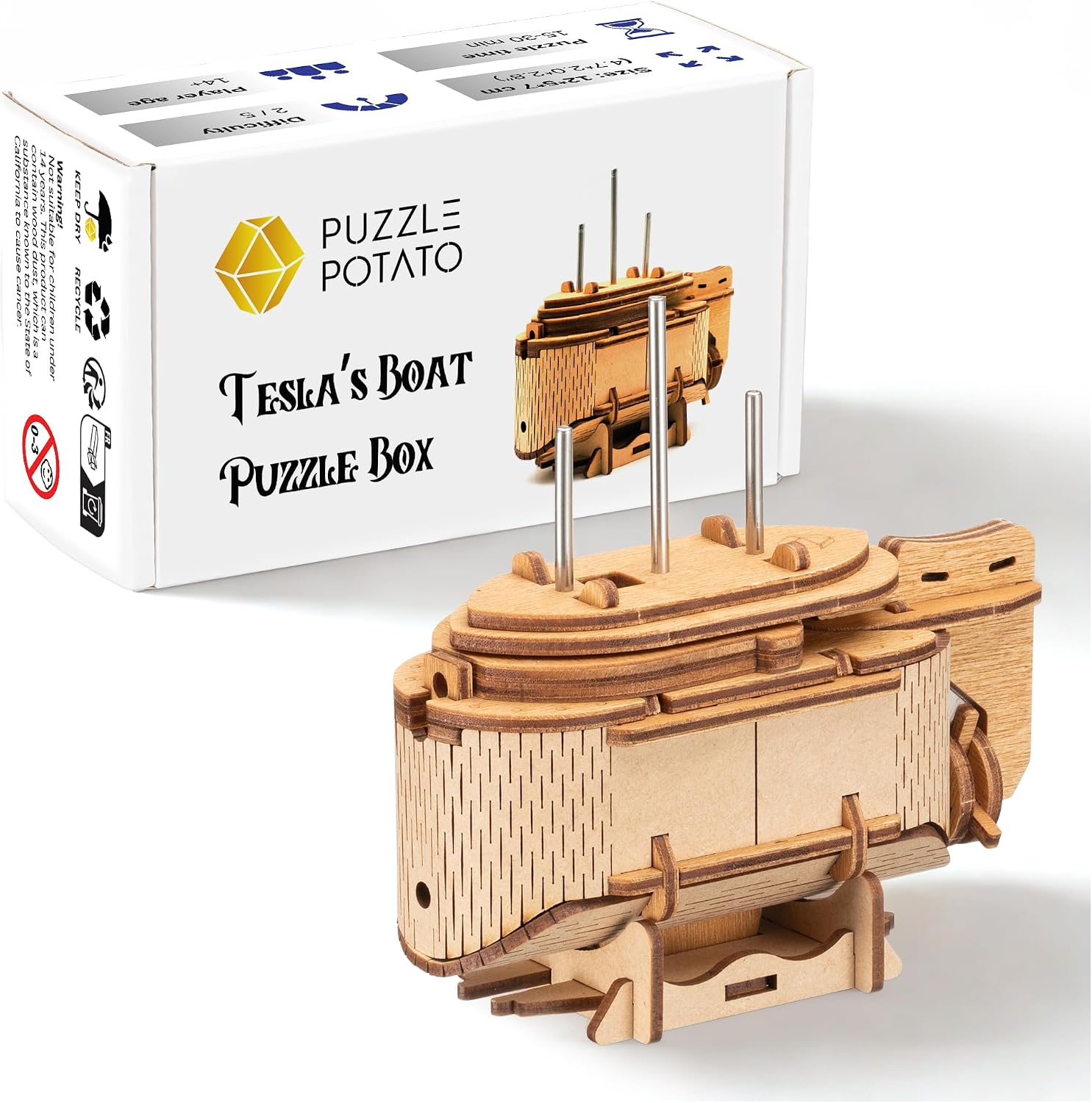 Puzzle Potato Tesla's Boat - Wooden Escape Room Puzzle Box for Adults