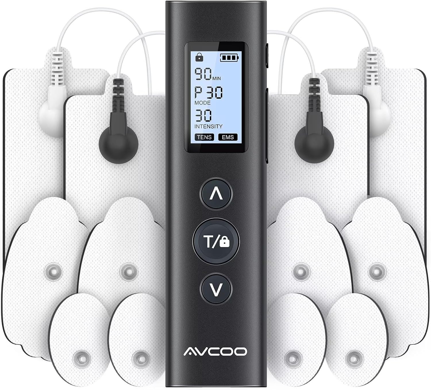 AVCOO 30 Modes TENS EMS Unit Muscle Stimulator for Pain Relief, 12 Pcs Pads