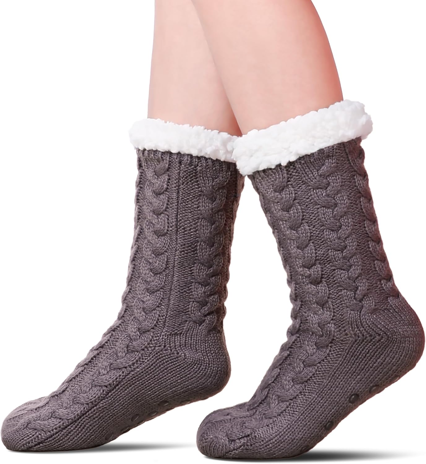 SDBING Women's Winter Super Soft Warm Cozy Fleece Lined Fuzzy Slipper Socks with Grippers