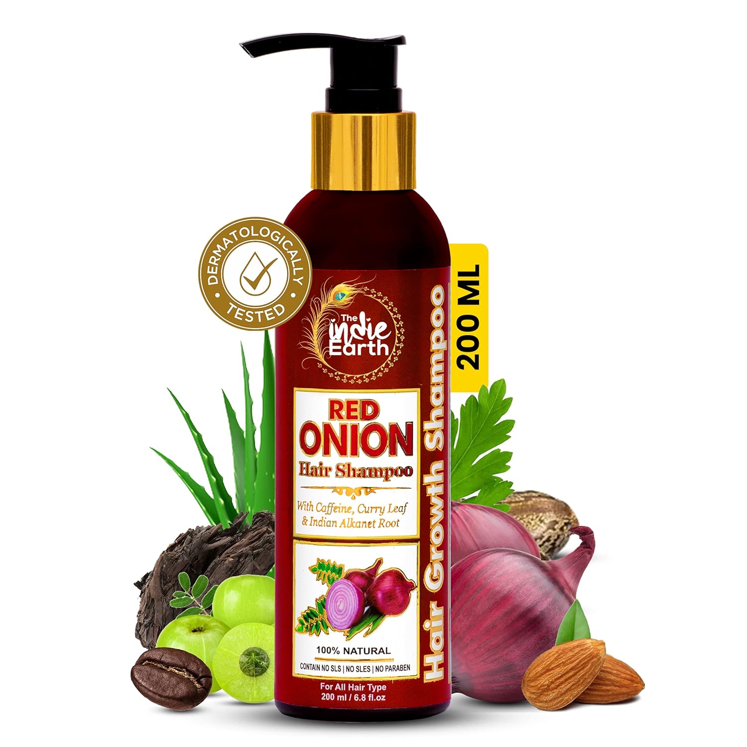 Red Onion Shampoo with Caffeine Curry Leaf and Indian Alkanet Root - 200ml / 6.76 Fl.Oz Best Onion Shampoo