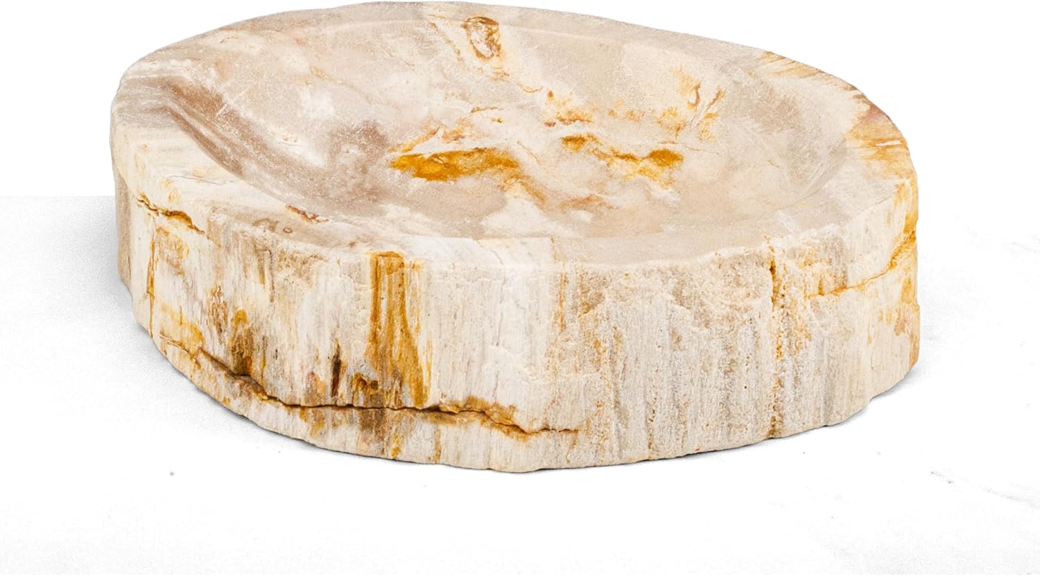 KALIFANO Brown Petrified Wood Catchall Bowl, Hand-carved Jewelry Dish, Timeless, Unique, and Elegant Accent Tray, Office or Home Decor