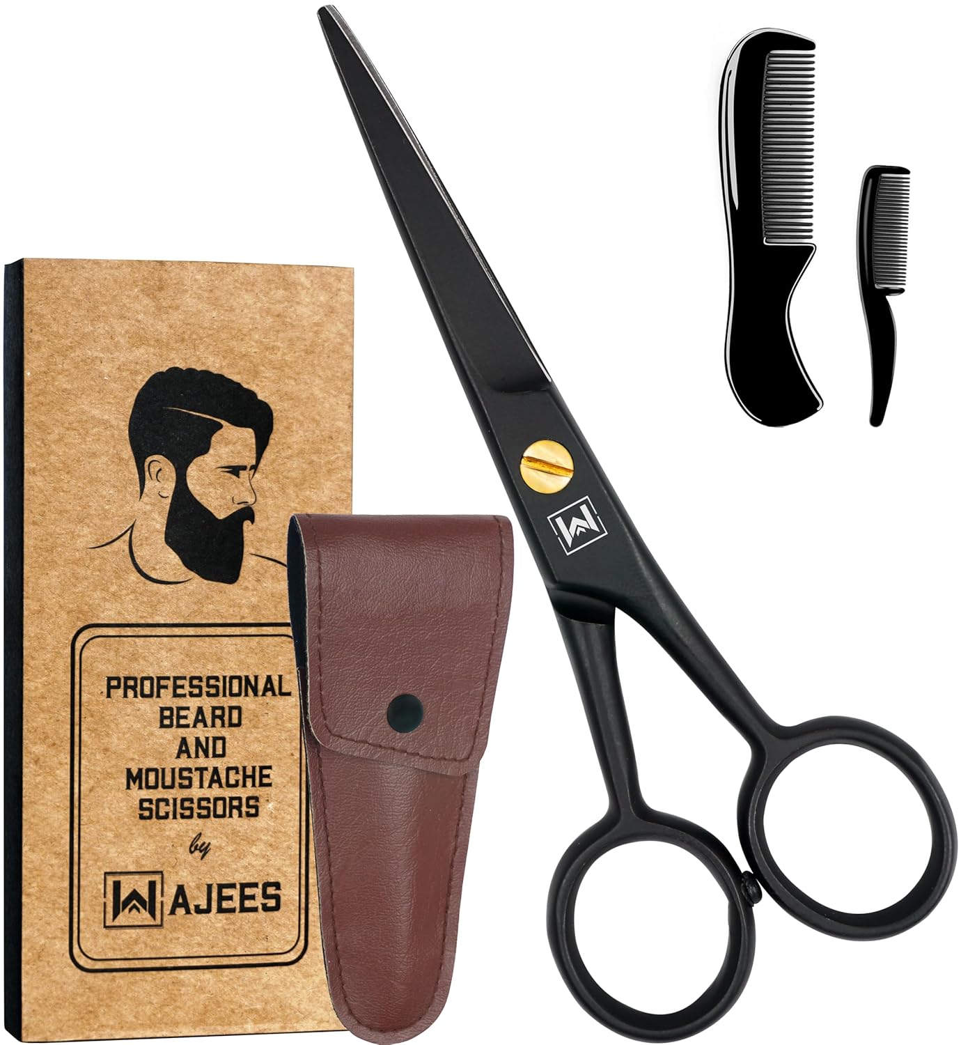 Beard Scissors for Men A Complete Set of Grooming Scissors Mens with 1 Mustache Comb, & 1 Comb for Beard Trimming in a Carrying Pouch Facial Hair Scissors Perfect Mustache Scissors for Men
