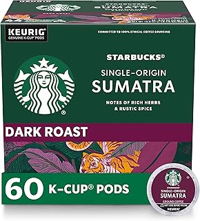 Starbucks K-Cup Coffee Pods, Dark Roast Coffee, Sumatra for Keurig Brewers, 100% Arabica, 6 boxes (60 pods total)