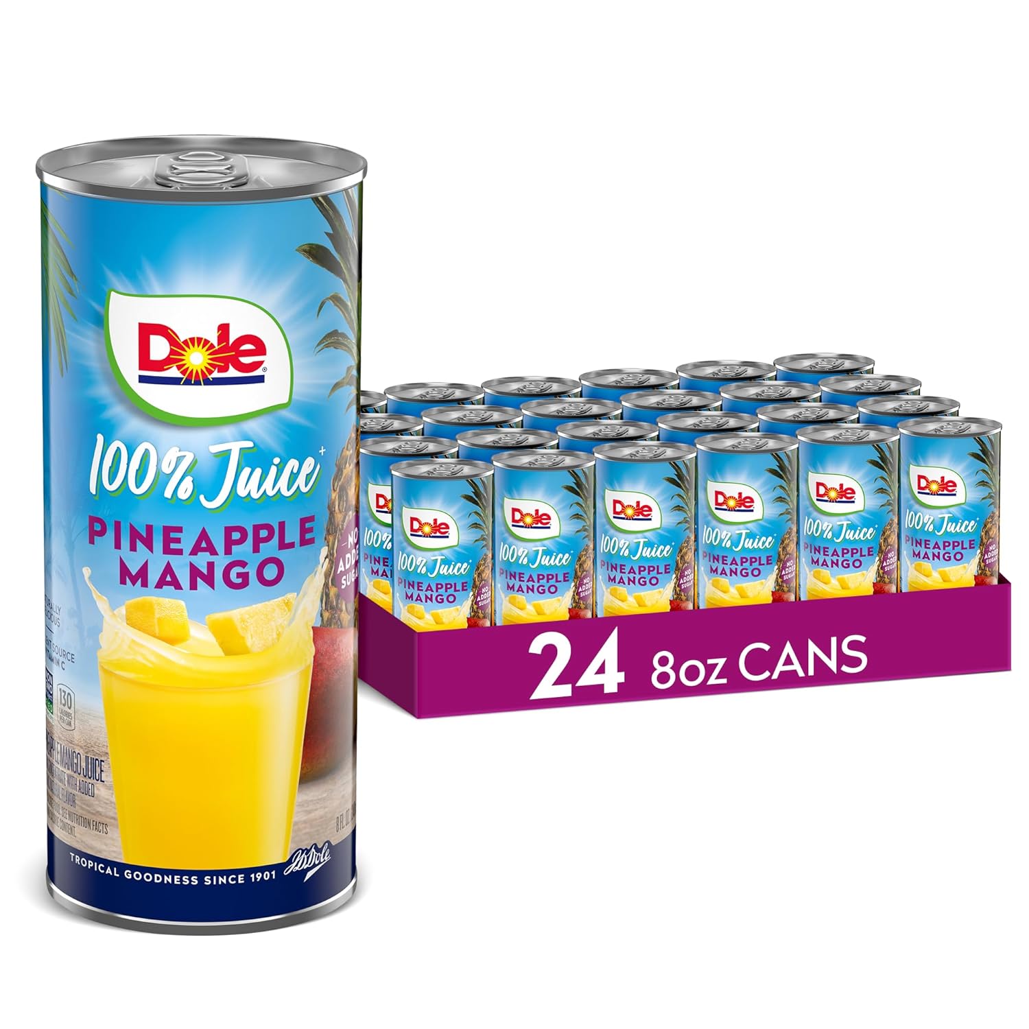 Dole 100% Pineapple Mango Juice, No Added Sugar, Excellent Source of Vitamin C, 100% Fruit Juice, Packaging May Vary, 8.0 Fl Oz (Pack of 24)