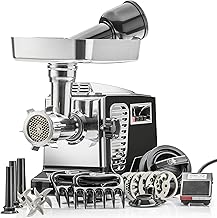 STX Turboforce II "Platinum" w/Foot Pedal Heavy Duty Electric Meat Grinder & Sausage Stuffer: 6 Grinding Plates, 3 S/S Blades, 3 Sausage Tubes, Kubbe, 2 Meat Claws, Burger-Slider Patty Maker - Black