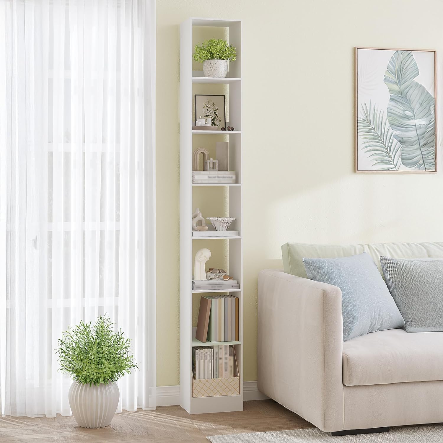 Hzuaneri Bookcase, Modern Open Wooden Bookshelf, Storage Racks and Display Shelves for Living Room, Home Office, Bedroom, 7-Tier, White BC79703X