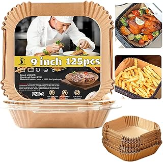 Air Fryer Liners Disposable Square 9 Inch, 125 Pcs Large Square Air Fryer Paper Liners for 6-10QT Air fryer, Non-stick Parchment Paper for Frying, Baking, Cooking, Roasting and Microwave