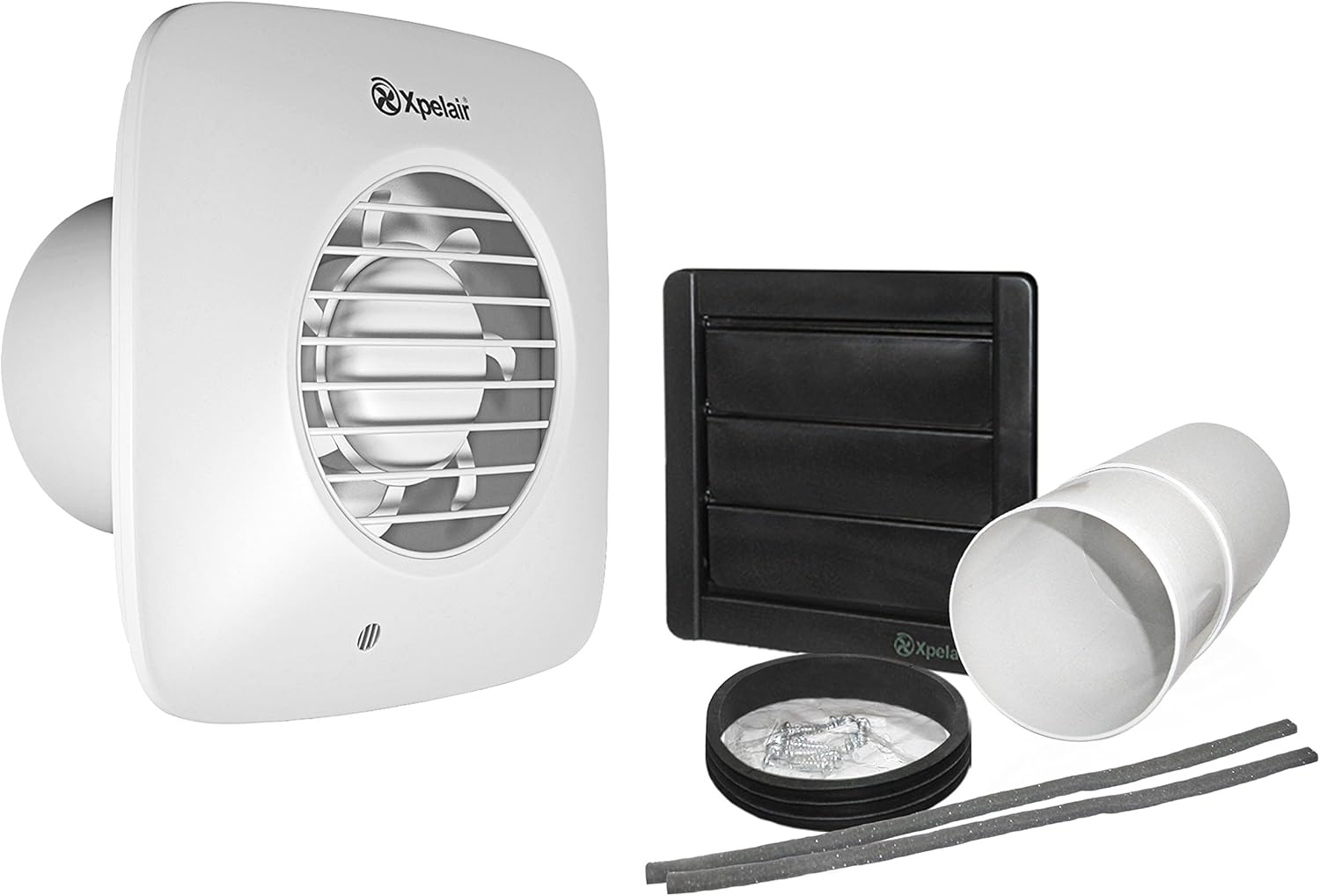Xpelair DX100PS 4 inch (100mm) Simply Silent DX100 Bathroom Fan with Wall Kit-Pullcord Square, Cool White