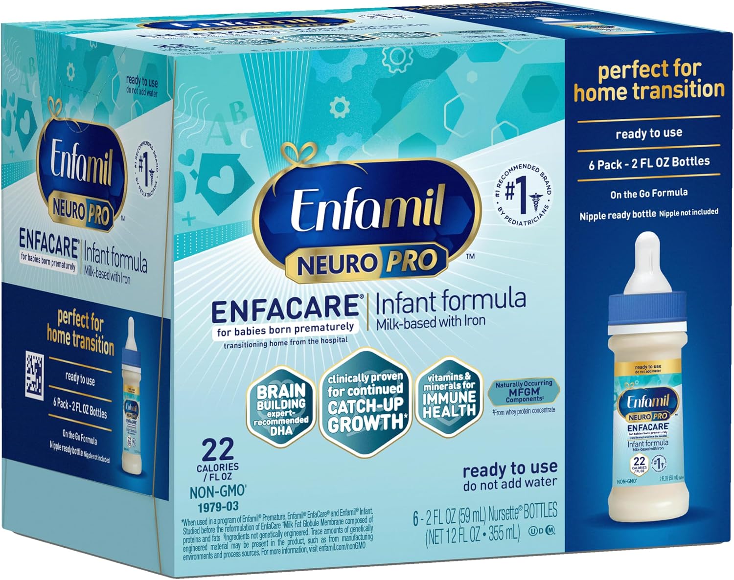 Enfamil NeuroPro EnfaCare High Calorie Premature Baby Formula, Milk-Based with Iron, Brain-Building DHA, Vitamins & Minerals for Immune Support, easy-to-digest proteins, Baby Milk, 2 Fl Oz, 6 Count