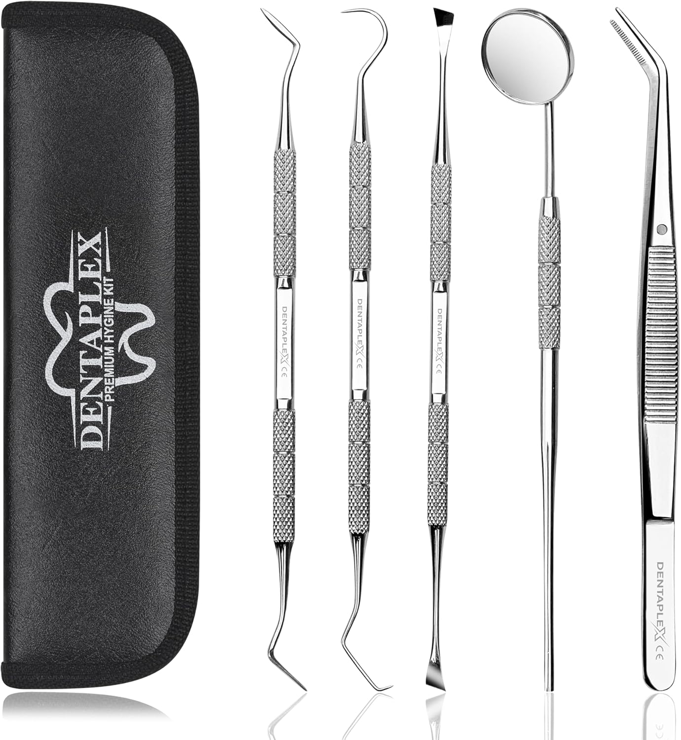 Dentaplex Plaque Remover for Teeth Oral Dental Care Kit 5 Pcs for Teeth Cleaning Whitening Tartar Remover Calculus Removal Tools Tooth Picks Dentist Mirror and Tweezers for Personal & Pets use