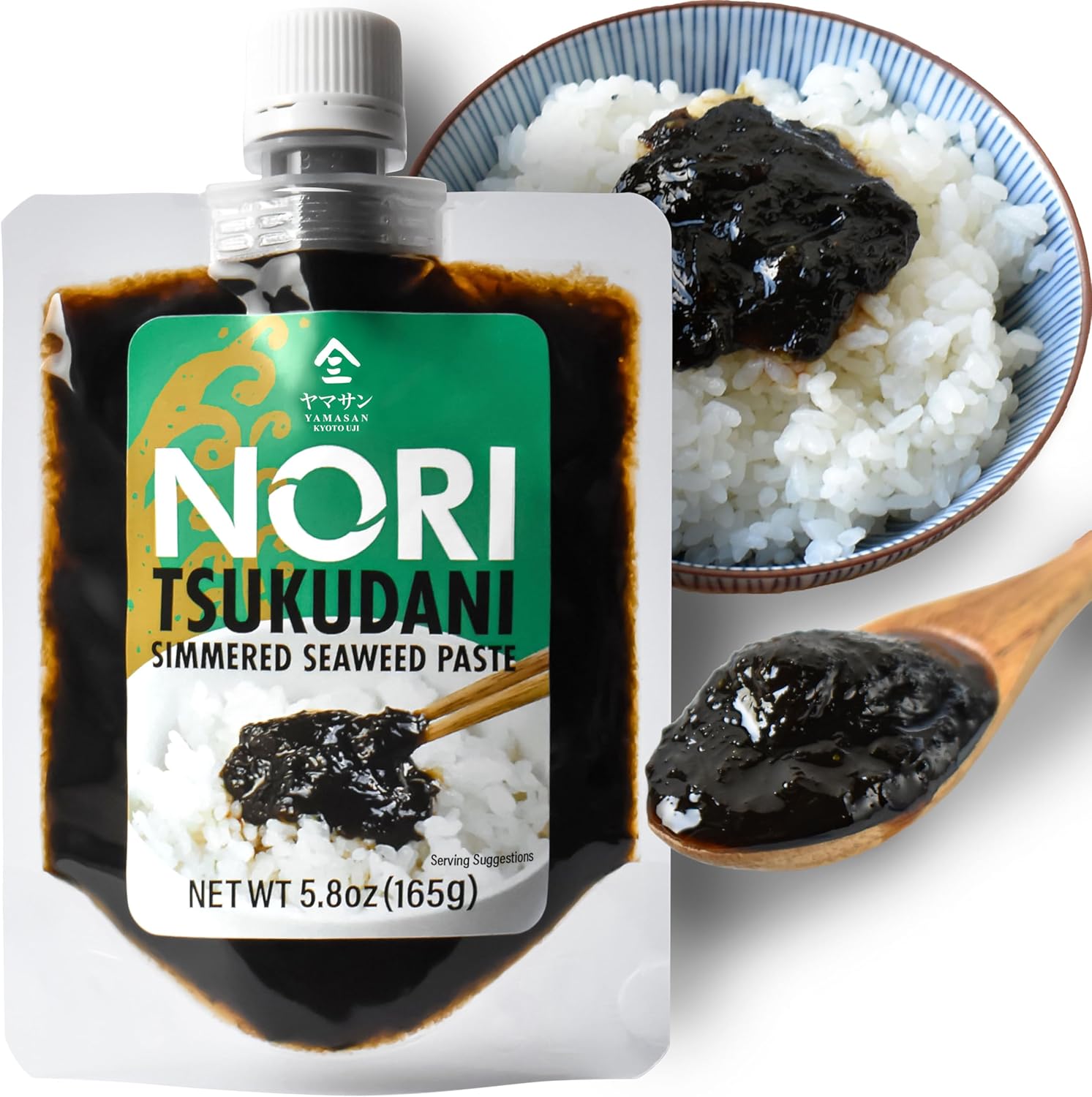 YAMASAN KYOTO UJI Japanese Nori Tsukudani Simmered Seaweed Paste, Umami and Sweet, Vegan, Low Fat, Versatile Condiment for Topping Rice and Various Dishes, Made in Japan (165g)