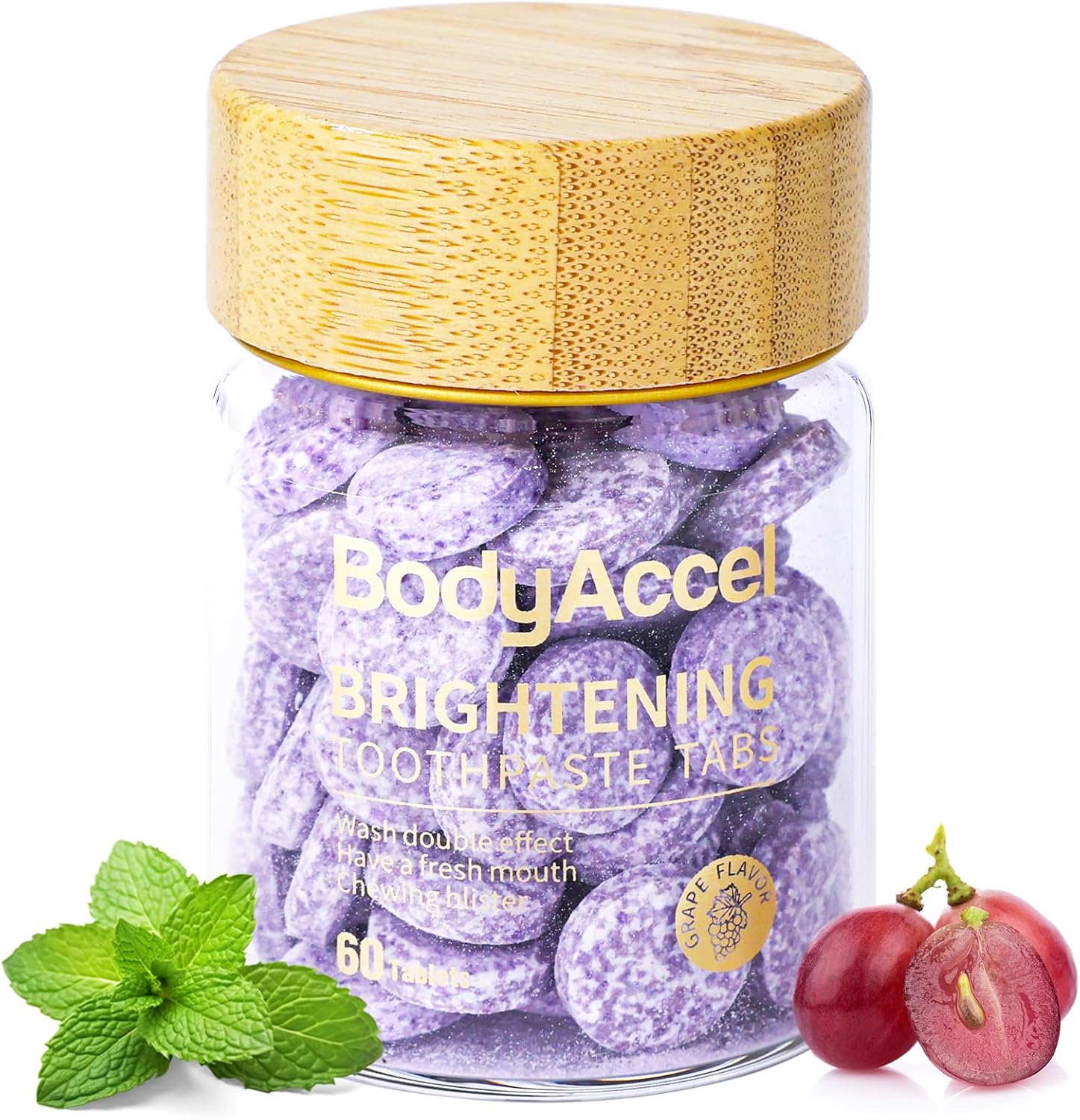 Grape Mint Mouthwash Tablets, Whitening Toothpaste Tabs Fluoride Free Brightening Travel Toothpaste Tablets